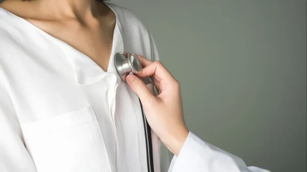 Health check: a cardiologist performs a stethoscope examination on a patient.